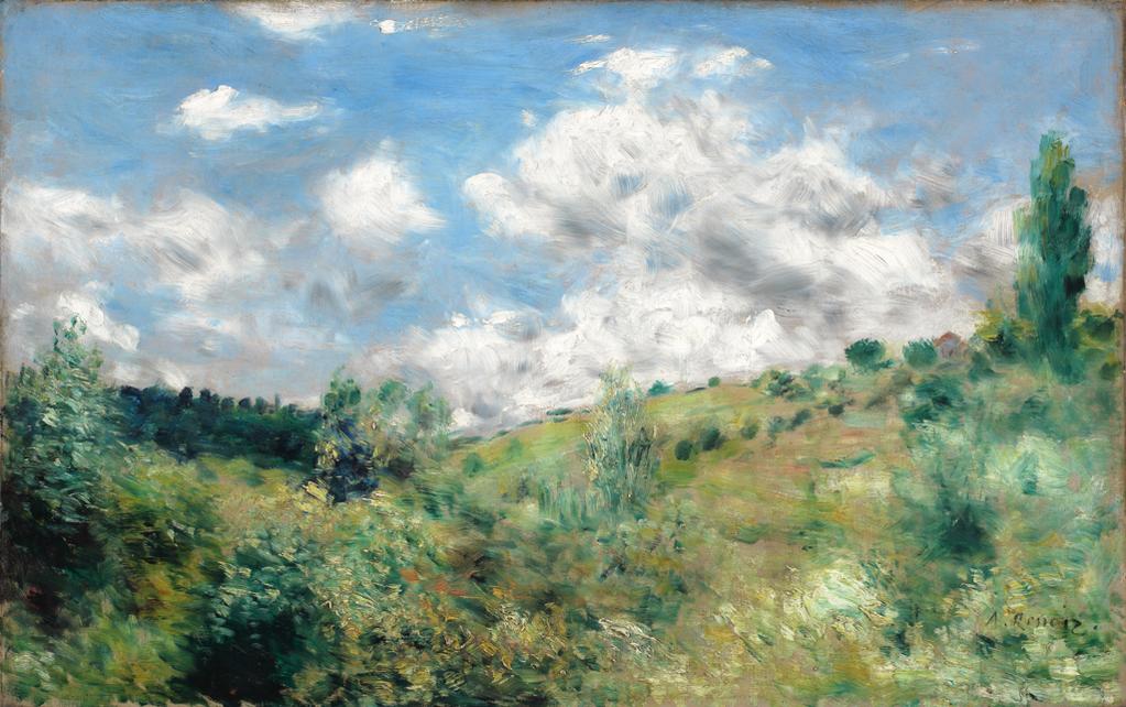 A painting by Renoir of a meadow and gust of wind blowing clouds